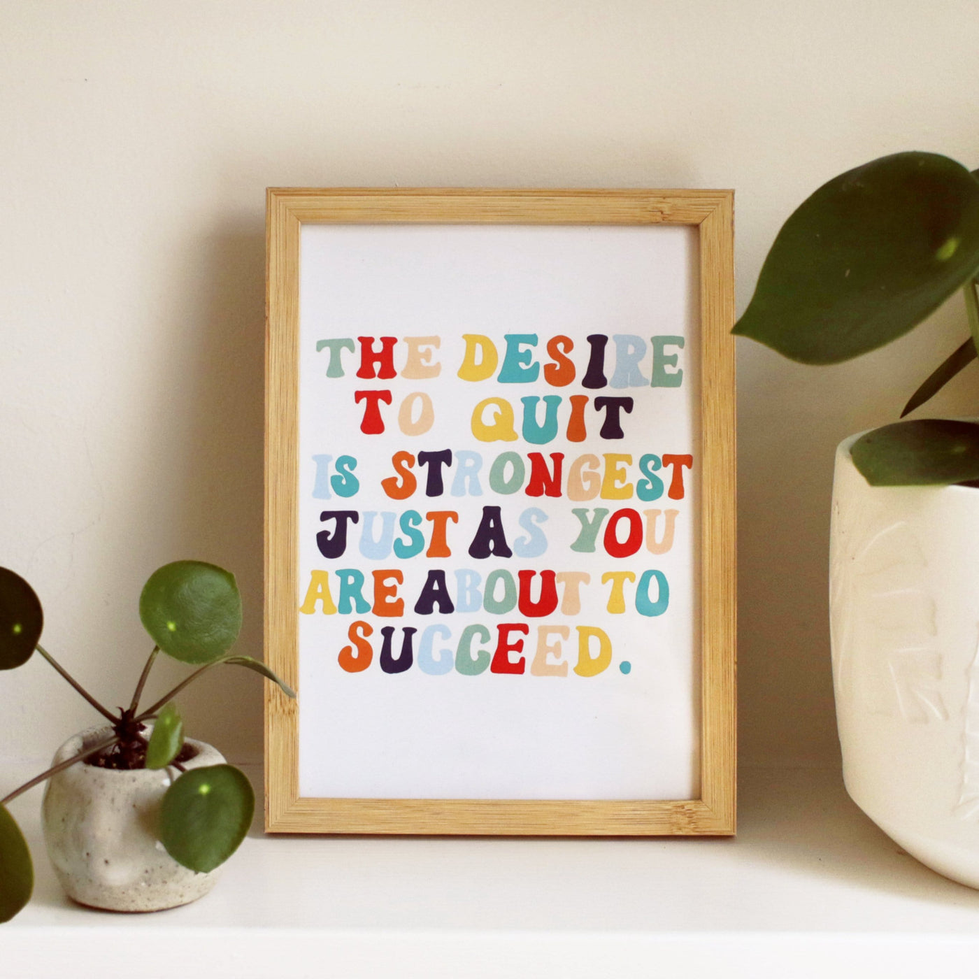 A Hand Lettered Rainbow Typography Motivational Print In A Light Oak Frame - Annie Dornan Smith